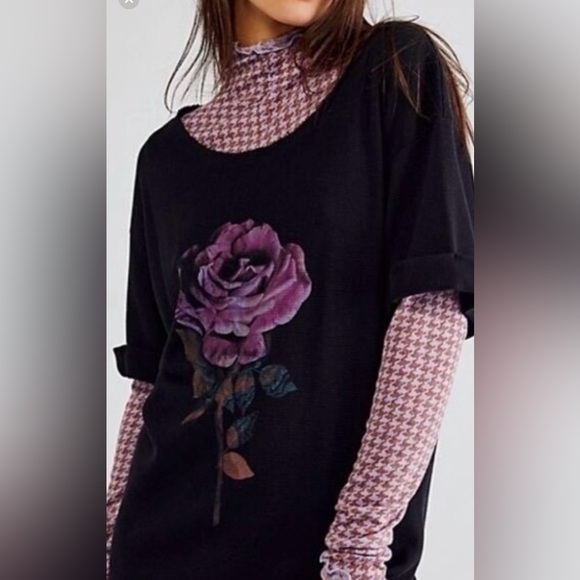 Free People Black Midi Dress with Floral Accents - Picture 3 of 13